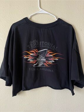 Vintage Harley Davidson Cropped T-Shirt Flame Pinup Graphic Oversized Crop